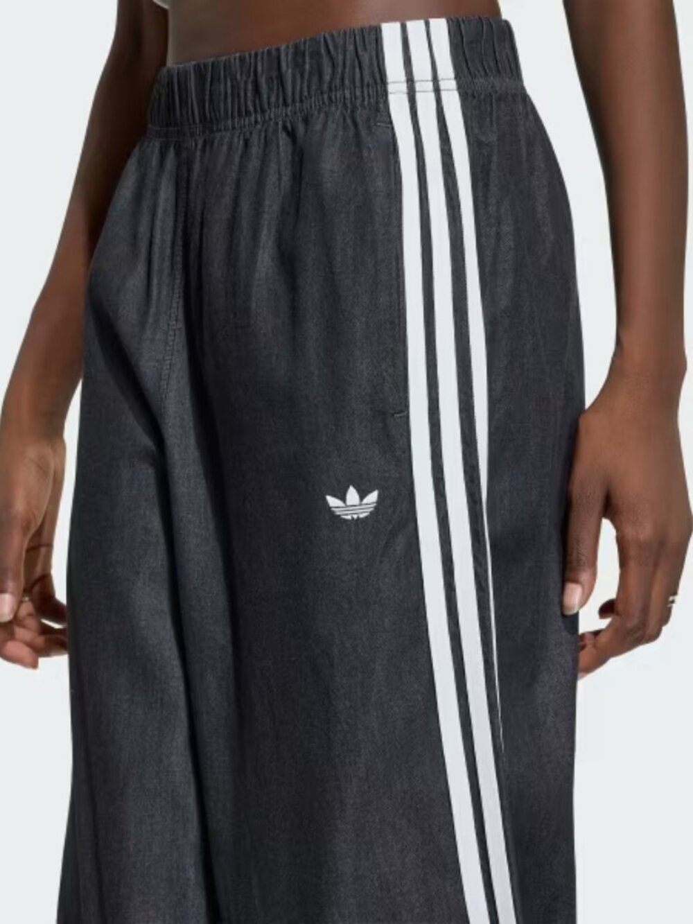 ADIDAS ORIGINALS SUMMER GLOW BLACK DENIM WIDE LEG PANTS - Picture 2 of 5